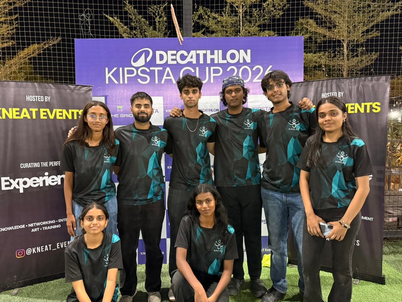 KNEAT Events crew in team kits at the Decathlon Kipsta Cup 2026 in Ahmedabad
